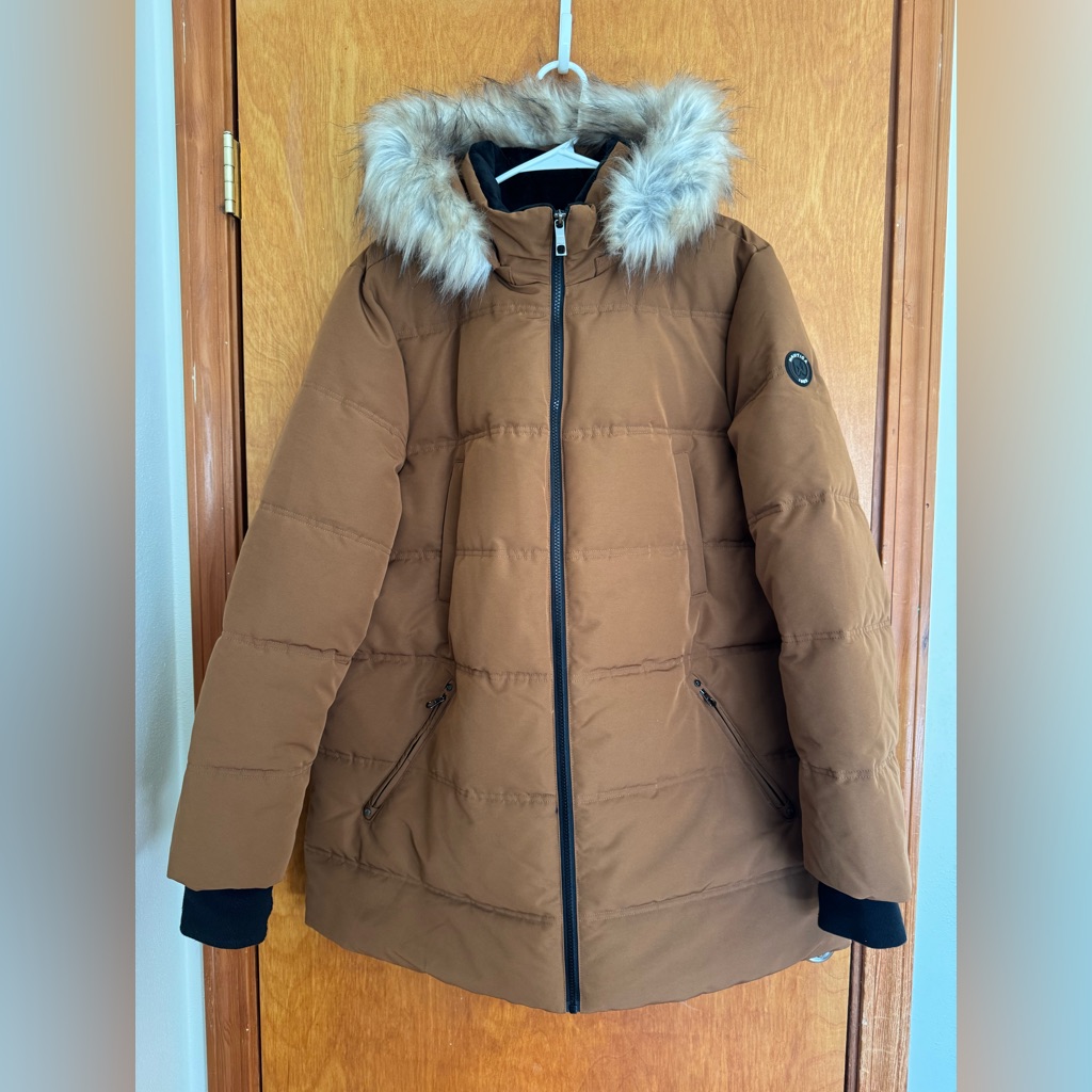 Nautica Chestnut Brown Faux-Fur Hooded Puffer Coat